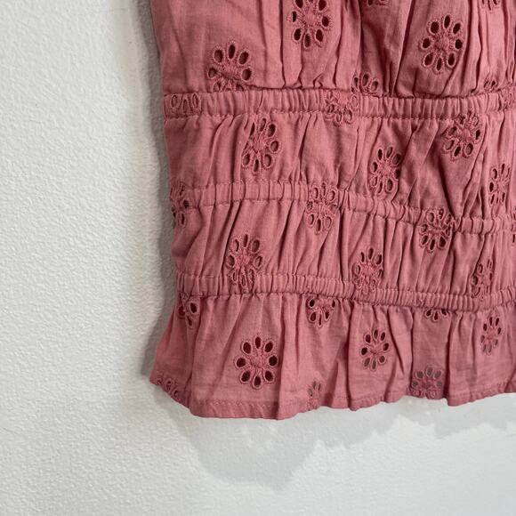 Hollister Pink Cotton Eyelet Crop Tank Top Size M Smocked Back Boho - Picture 5 of 6